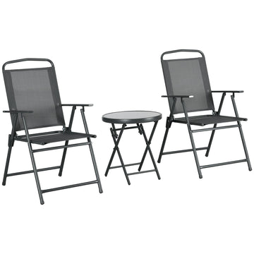 Three-Piece Garden Seat Set, with Glass-Top Table - Dark Grey