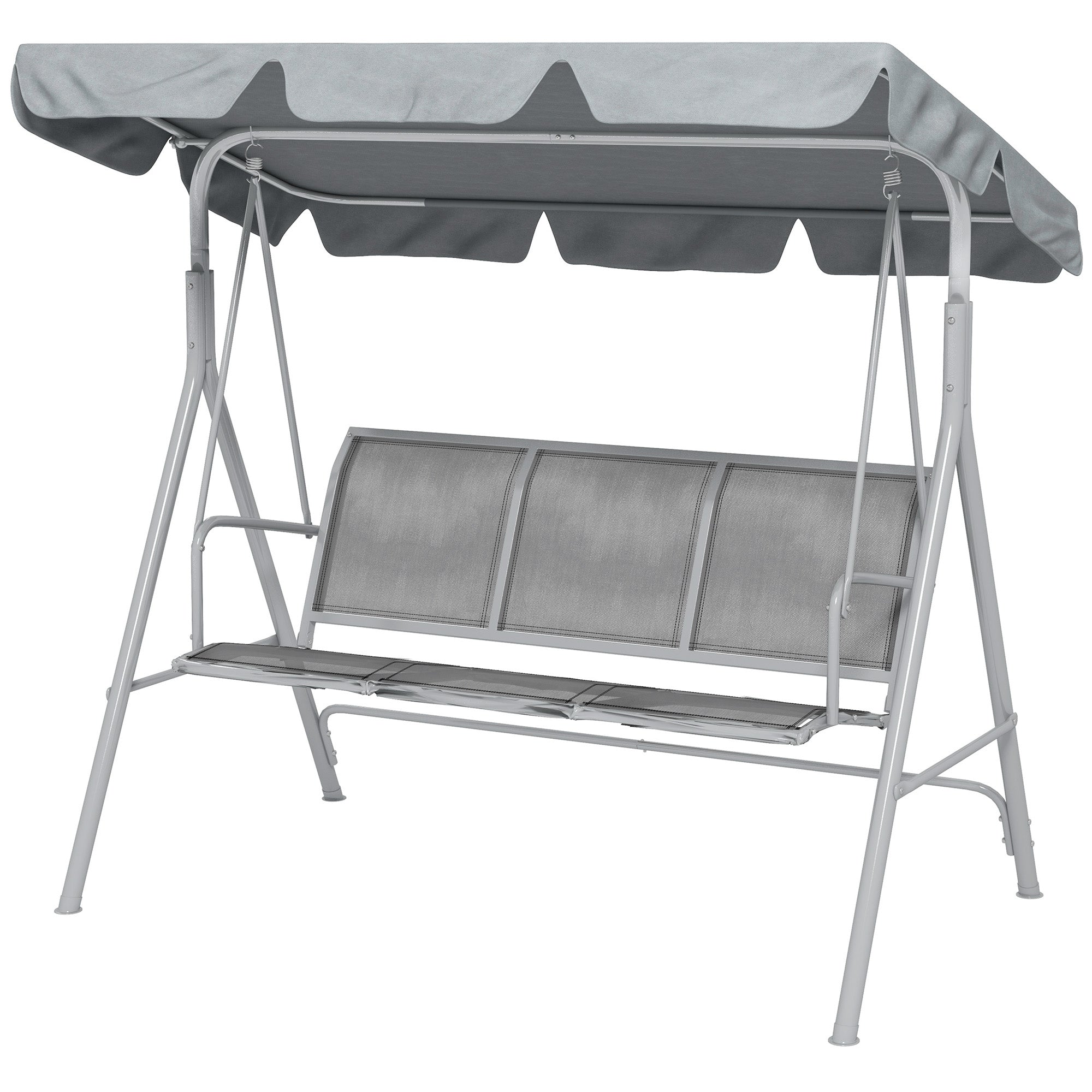 Metal Garden Swing Chair, 3-Seater Swing Seat, Patio Hammock Bench Canopy Lounger, Light Grey
