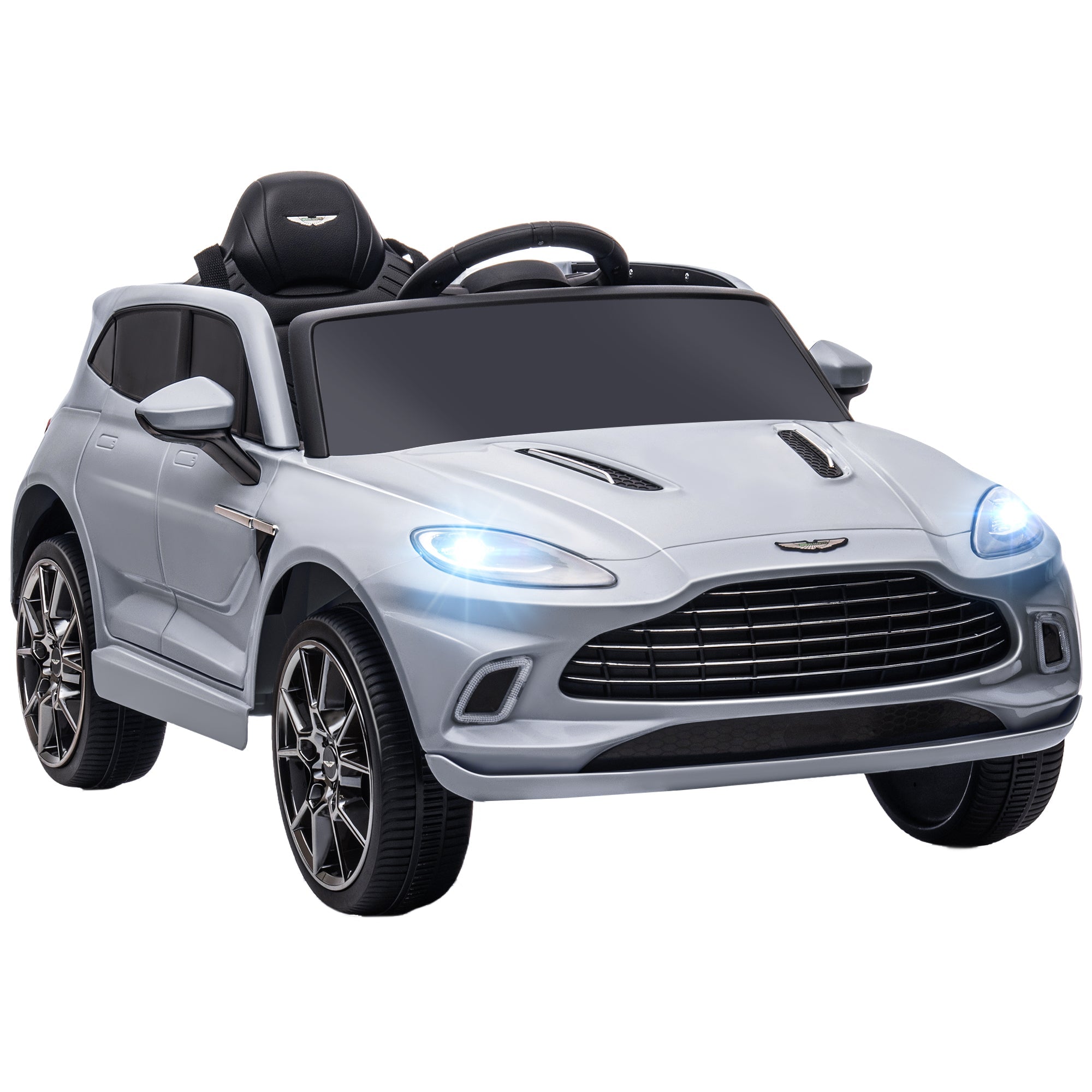 Aston Martin DBX Licensed Battery Powered Kids Electric Car, 12V Kids Ride on Car w/ Lights, Music Horn, Grey