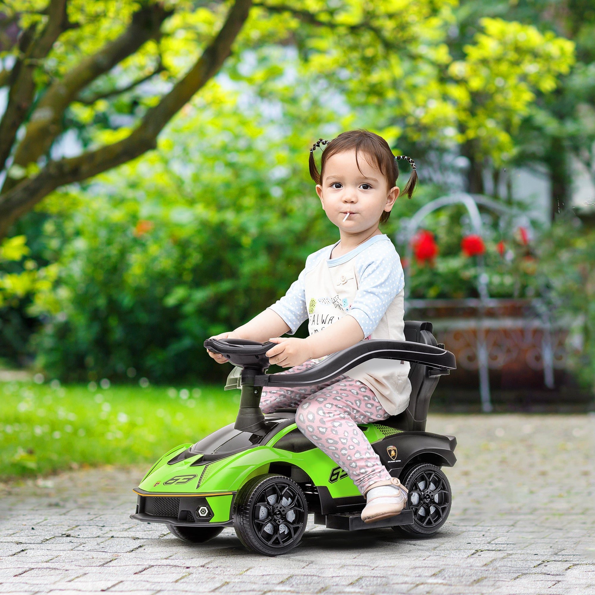 Kids 2-In-1 Lamborghini Ride-On and Stroller, with Horn - Green
