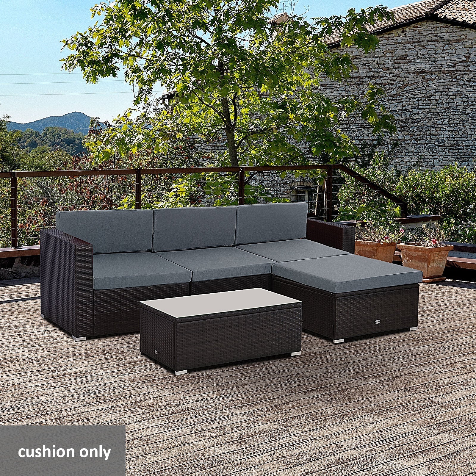 Outdoor Cushion Pad Set for Rattan Furniture, 7 Piece Garden Furniture Cushions, Patio Conversation Set Cushions, Lightweight and Durable, Grey