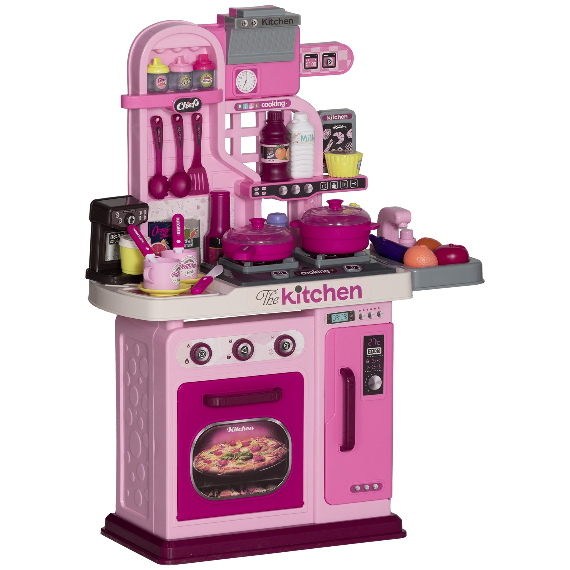 Kids Kitchen with 33 Pieces, Lights, Sounds, Storage, for Ages 3-6 Years, Pink
