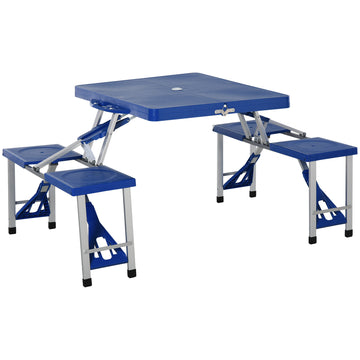 4 Seater Aluminum Portable Picnic Table with Foldable Seats Blue