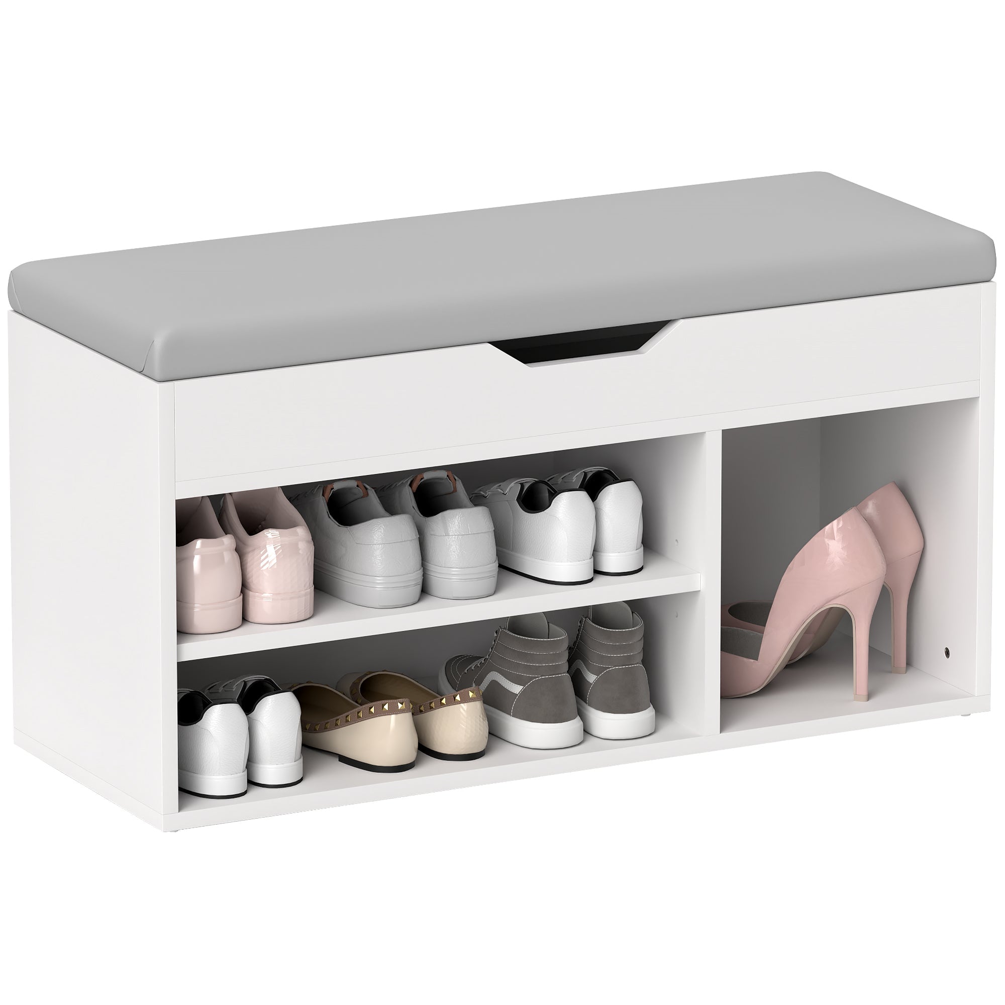 Shoes Cabinet Bench Hidden Storage Padded Seat Organiser Footwear Rack Hallway Cream White