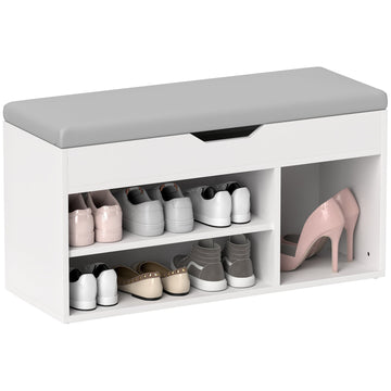 Shoes Cabinet Bench Hidden Storage Padded Seat Organiser Footwear Rack Hallway Cream White