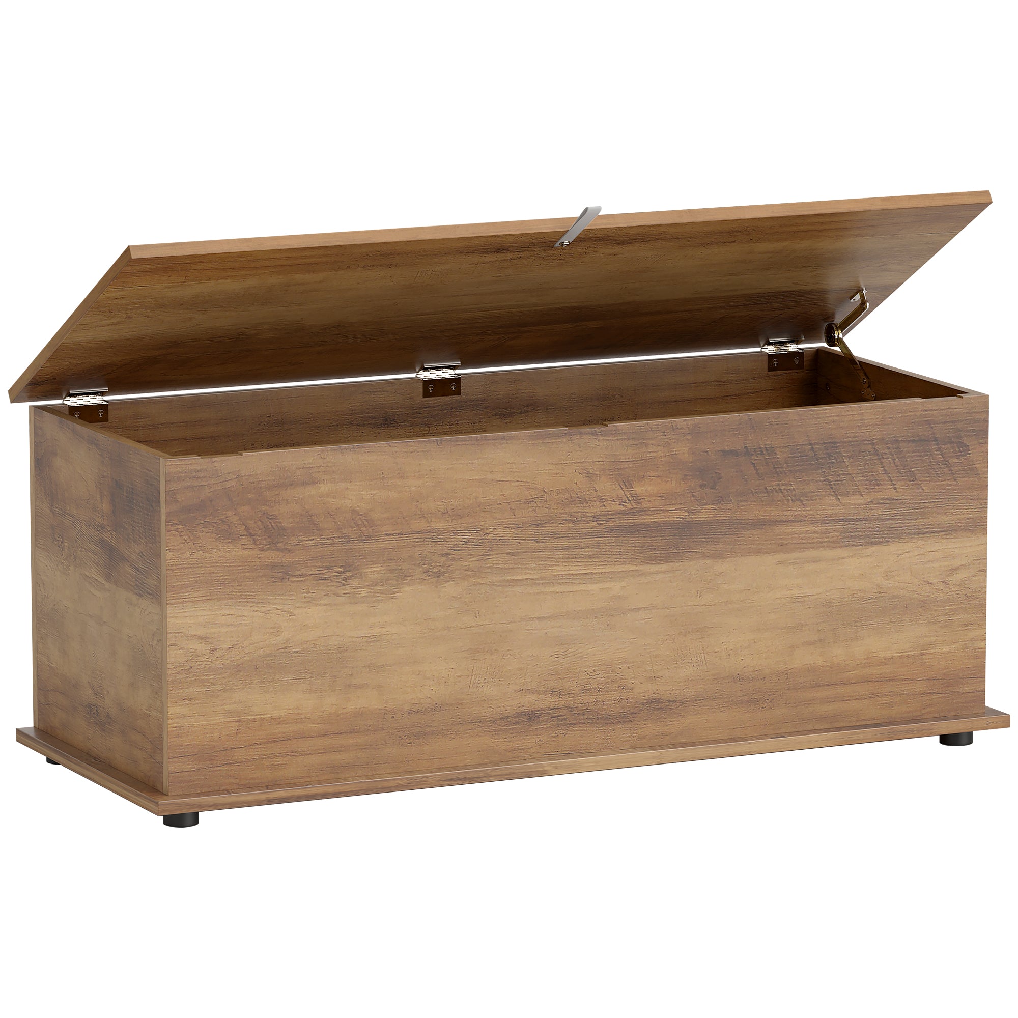 113L Storage Chest, Storage Box with Flip-Top Lid and 2 Safety Hinges, Storage Trunk for Living Room, Entryway, 100 x 40 x 40 cm, Brown Wood Grain
