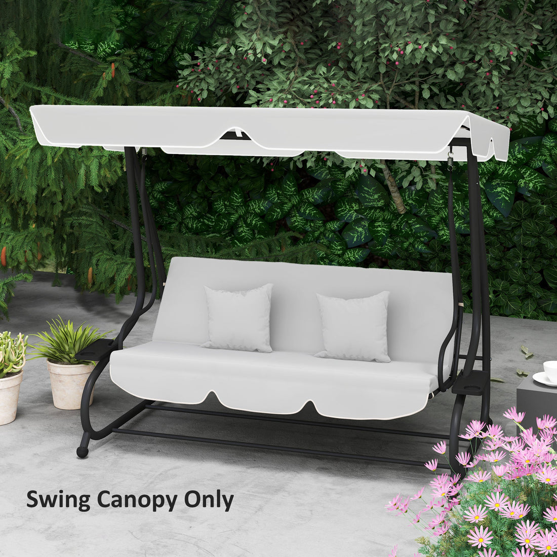 Garden Swing Canopy Replacement 3 Seater, Waterproof Garden Swing Seat Canopy Cover, Windproof Anti-UV Sun Shade (Canopy Only) for Patio, Balcony, Light Grey