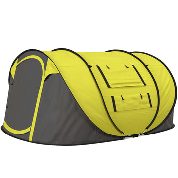 4-5 Person Pop-up Camping Tent Family Tent w/ 2 Mesh Windows & PVC Windows Portable Carry Bag for Outdoor Trip, Yellow