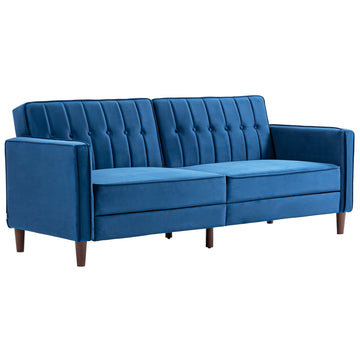 Velvet-Feel Three-Seater Sofa Bed - Blue