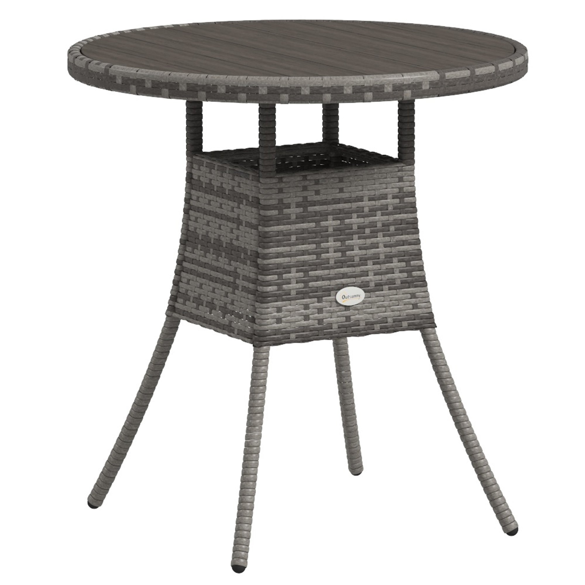 70cm Four-Person Wood-Effect Rattan Table - Grey