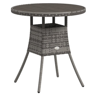 70cm Four-Person Wood-Effect Rattan Table - Grey