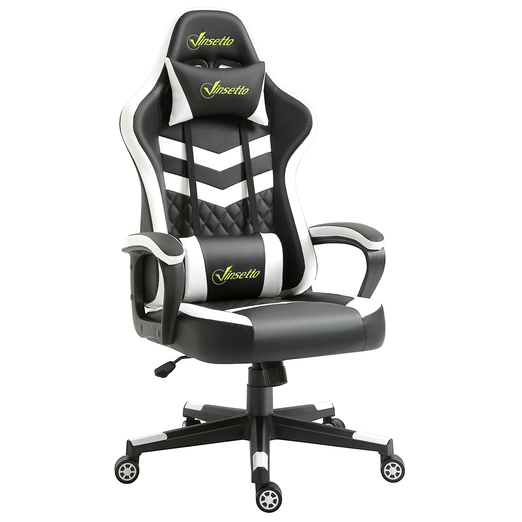 Gaming Chair, Computer Desk Chair with Lumbar Support, Faux Leather Racing Chair with Headrest and Swivel Wheels for Home Office, Black Grey