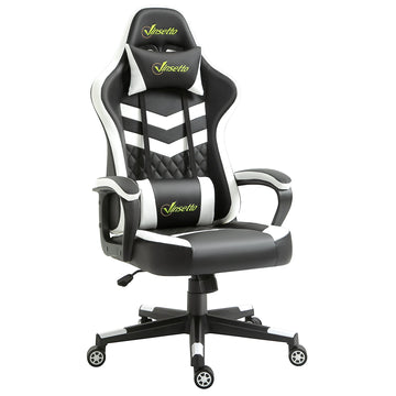 Gaming Chair, Computer Desk Chair with Lumbar Support, Faux Leather Racing Chair with Headrest and Swivel Wheels for Home Office, Black Grey