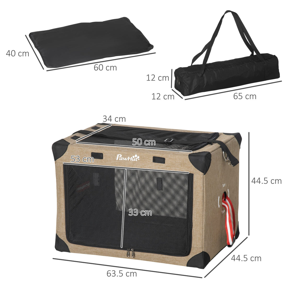 Foldable Pet Carrier, with Cushion, for Small Dogs and Cats