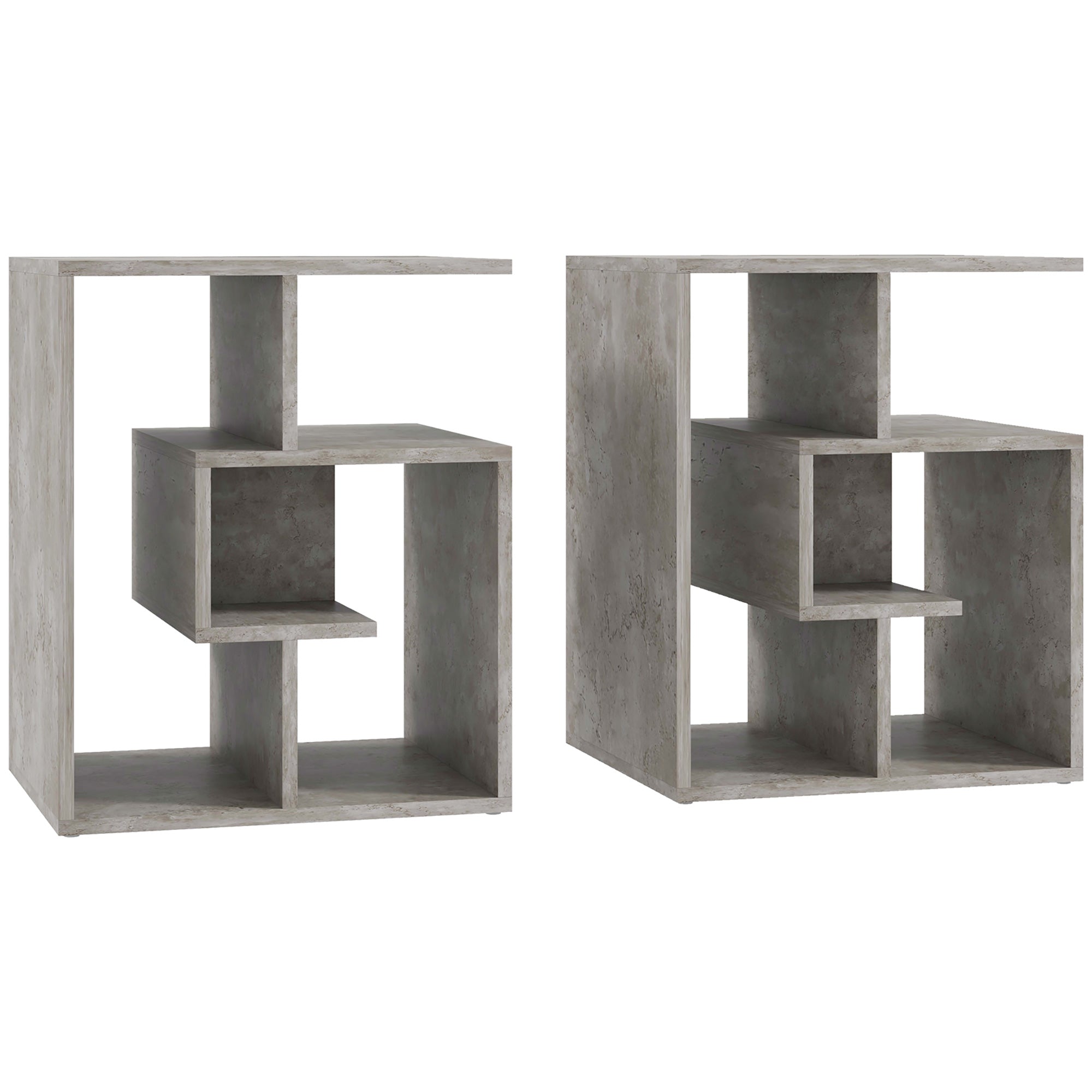 Side Table, 3 Tier End Table with Open Storage Shelves for Living Room, Bedroom, Set of 2, Cement Colour