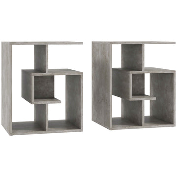 Side Table, 3 Tier End Table with Open Storage Shelves for Living Room, Bedroom, Set of 2, Cement Colour