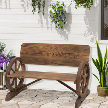 Fir Wood 2-Seater Outdoor Garden Wagon Wheel Bench