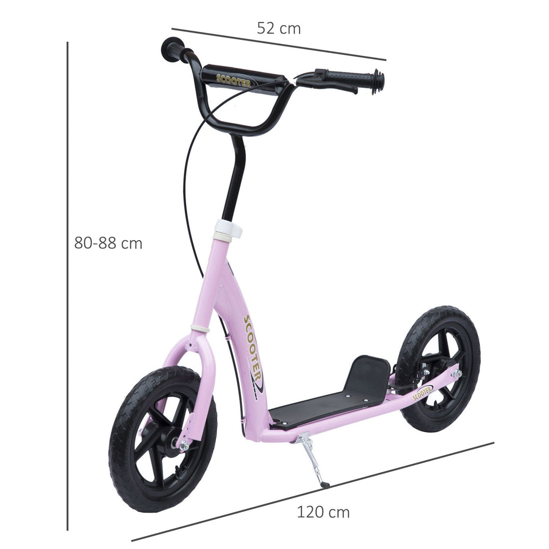 Kids Scooter Kick Scooter with 12" EVA Tyres, Rear Brake, Big Wheels Scooter for 5-12 Years Old, Pink
