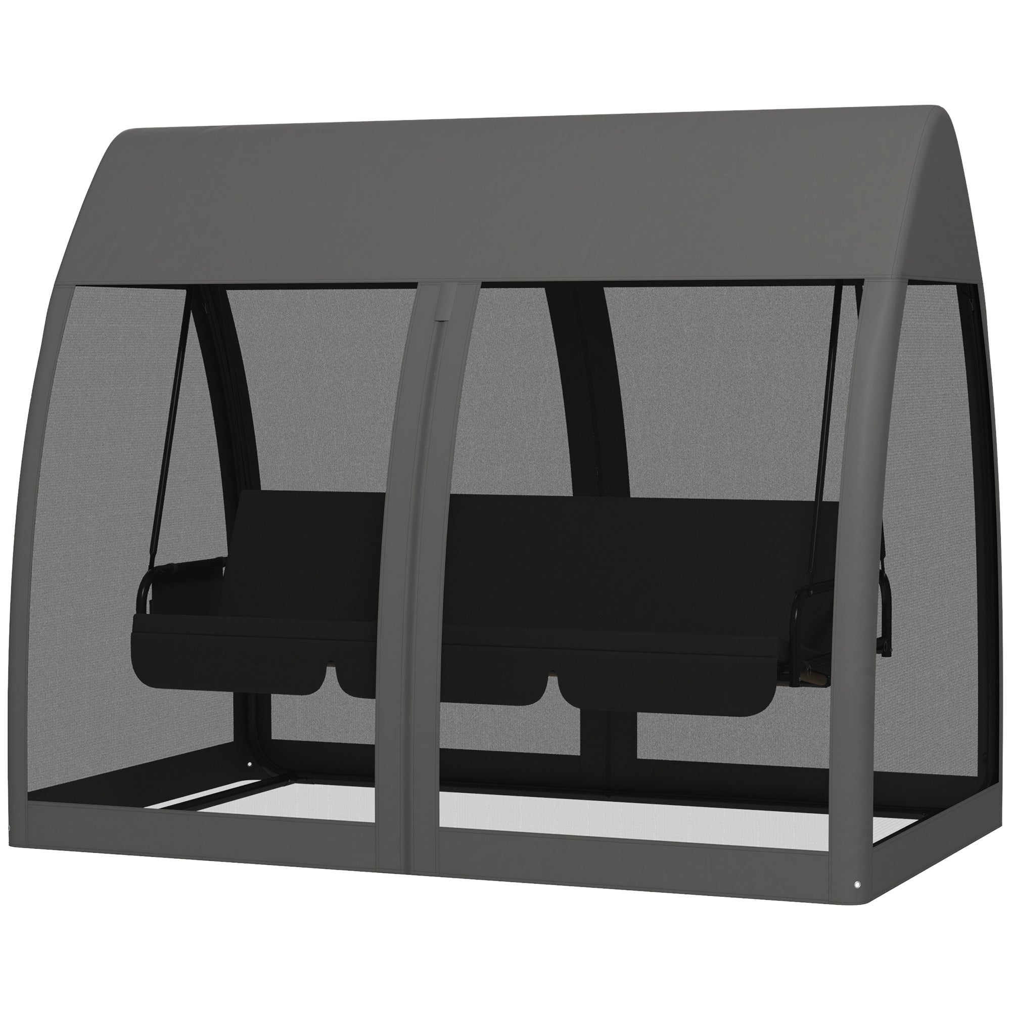 Three-Seater Convertible Swing Chair/Bed, with Curtained Canopy - Grey