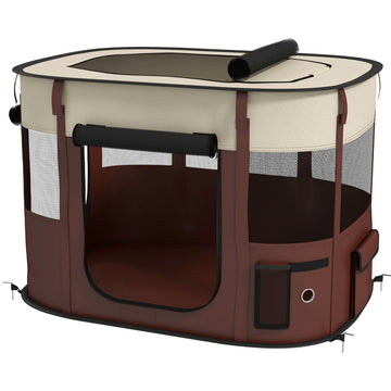 Foldable Dog Pen with Storage Bag for Indoor/Outdoor Use, Portable Pet playpen, with Ground Stakes - Brown