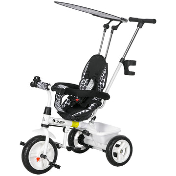 6 in 1 Tricycle for Kids with 5-point harness straps, Removable Canopy, White