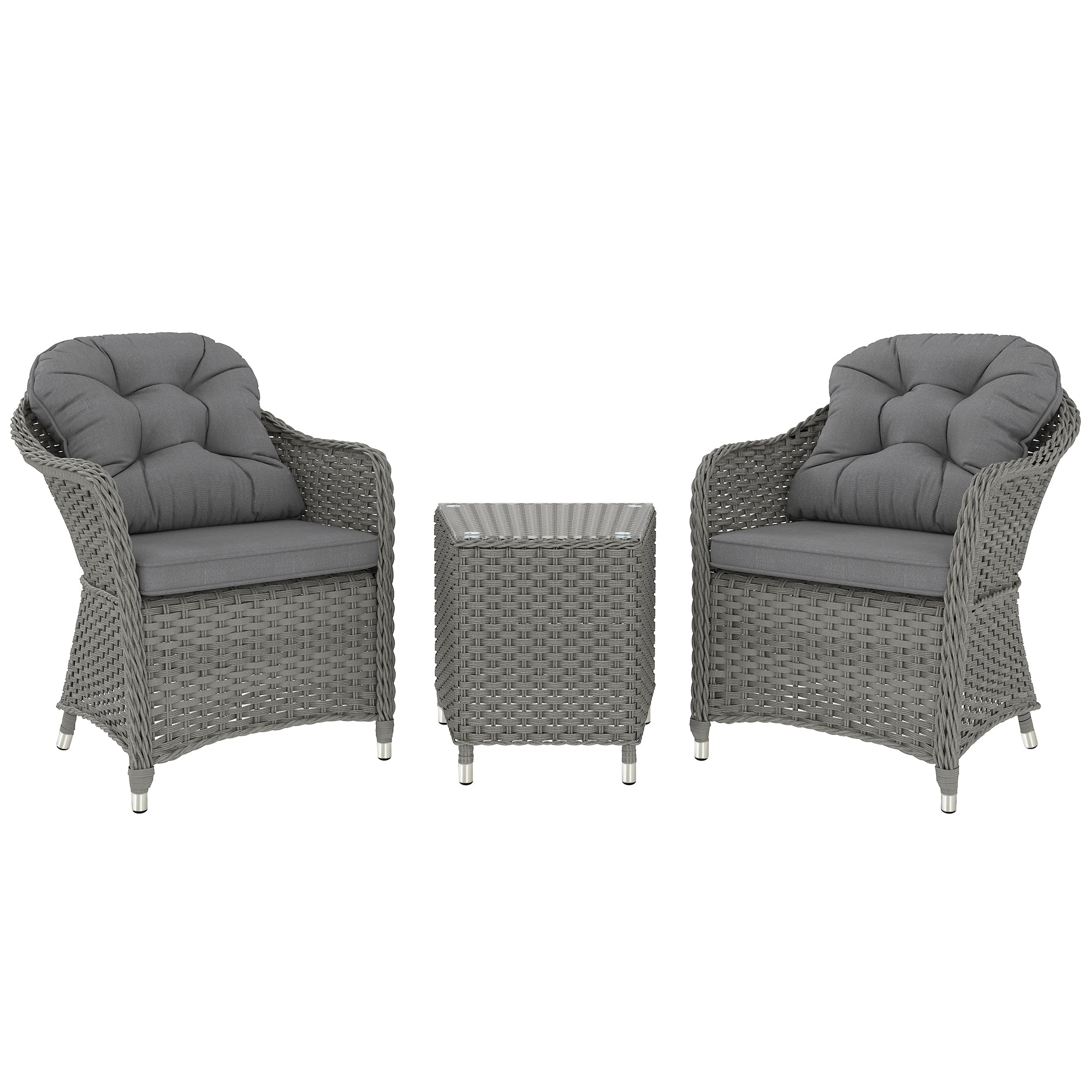 Three-Piece Super Padded Rattan Set - Light Grey