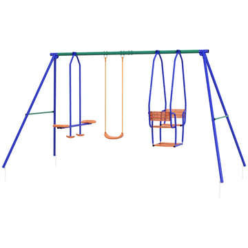 Three-In-One Kids Metal Swing Set with Swing, Glider, Rocking Chair Swing, for Ages 3+ years - Orange and Blue