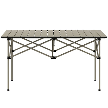 Two-Seater Portable Aluminium Table, with Roll-Up Tabletop and Bag - Khaki