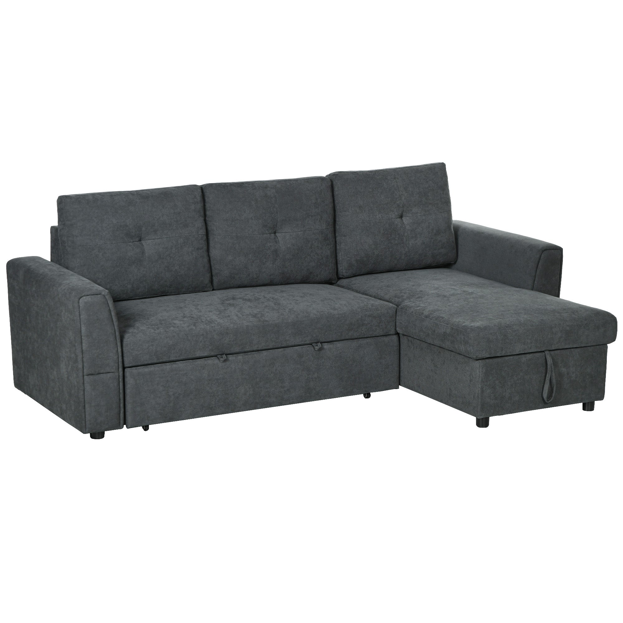3 Seater Sofa Bed, L Shaped Pull Out Sofa Bed with Storage, Convertible Click Clack Settee Sectional Sleeper Futon for Living Room, Office, Dark Grey