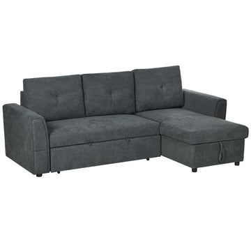 3 Seater Sofa Bed, L Shaped Pull Out Sofa Bed with Storage, Convertible Click Clack Settee Sectional Sleeper Futon for Living Room, Office, Dark Grey