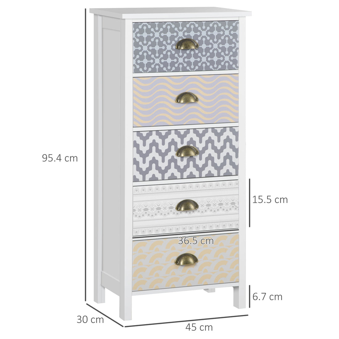 Slim Storage Cabinet Organiser, Chest of Drawers, 5-Drawer Dresser with Metal Handle for Living Room, Bedroom, Purple
