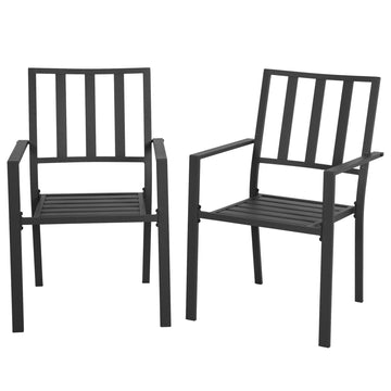 Set of Two Minimal Metal Garden Chairs - Black