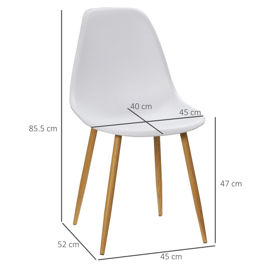 Modern Dining Chairs Set of 4, Kitchen Chairs with Backrest and Steel Legs for Dining Room, Living Room, White