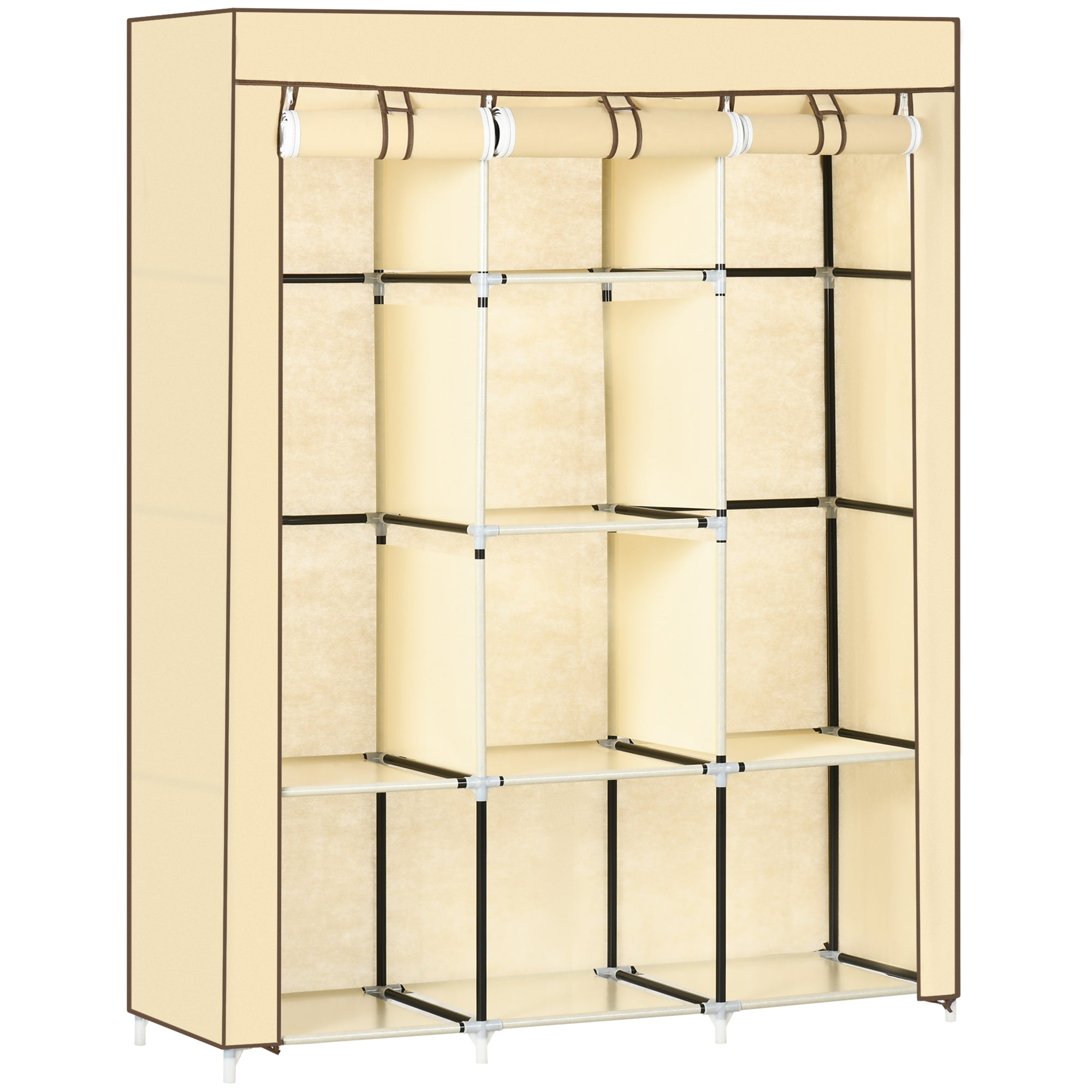Fabric Wardrobe, with Rails and Shelves - Beige