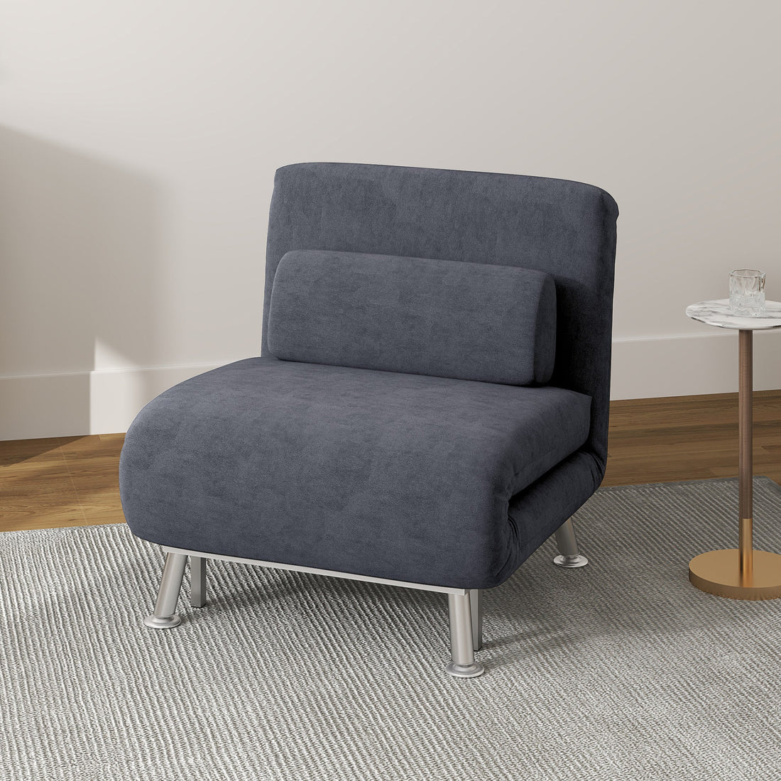 Single Velvet-Feel Sleeper Chair - Charcoal Grey