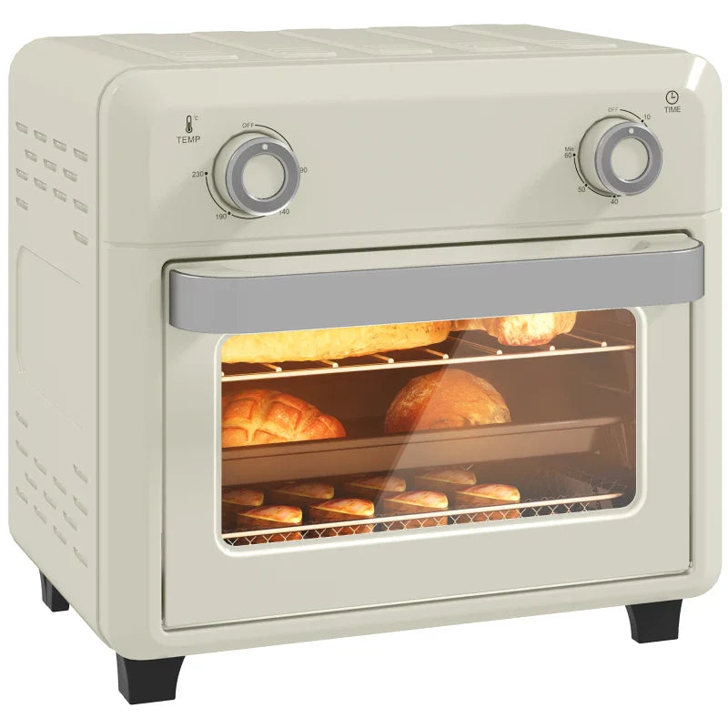 10L Air Fryer Oven, Mini Oven, Oil Free Cooking, Grill, Roast, Bake, with Adjustable Temperature, Timer, Dishwasher Safe, 1000W, Cream White