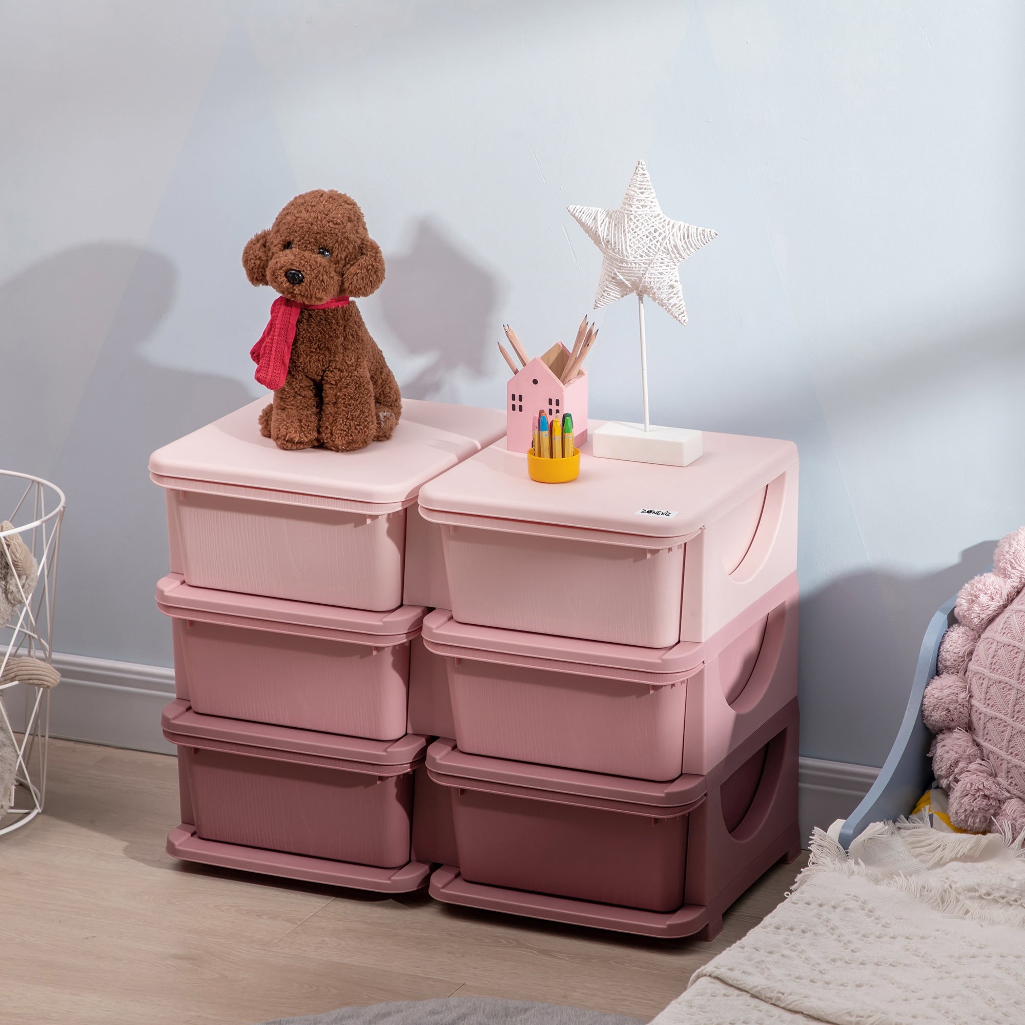 Kids Storage Unit, with Six Drawers - Pink