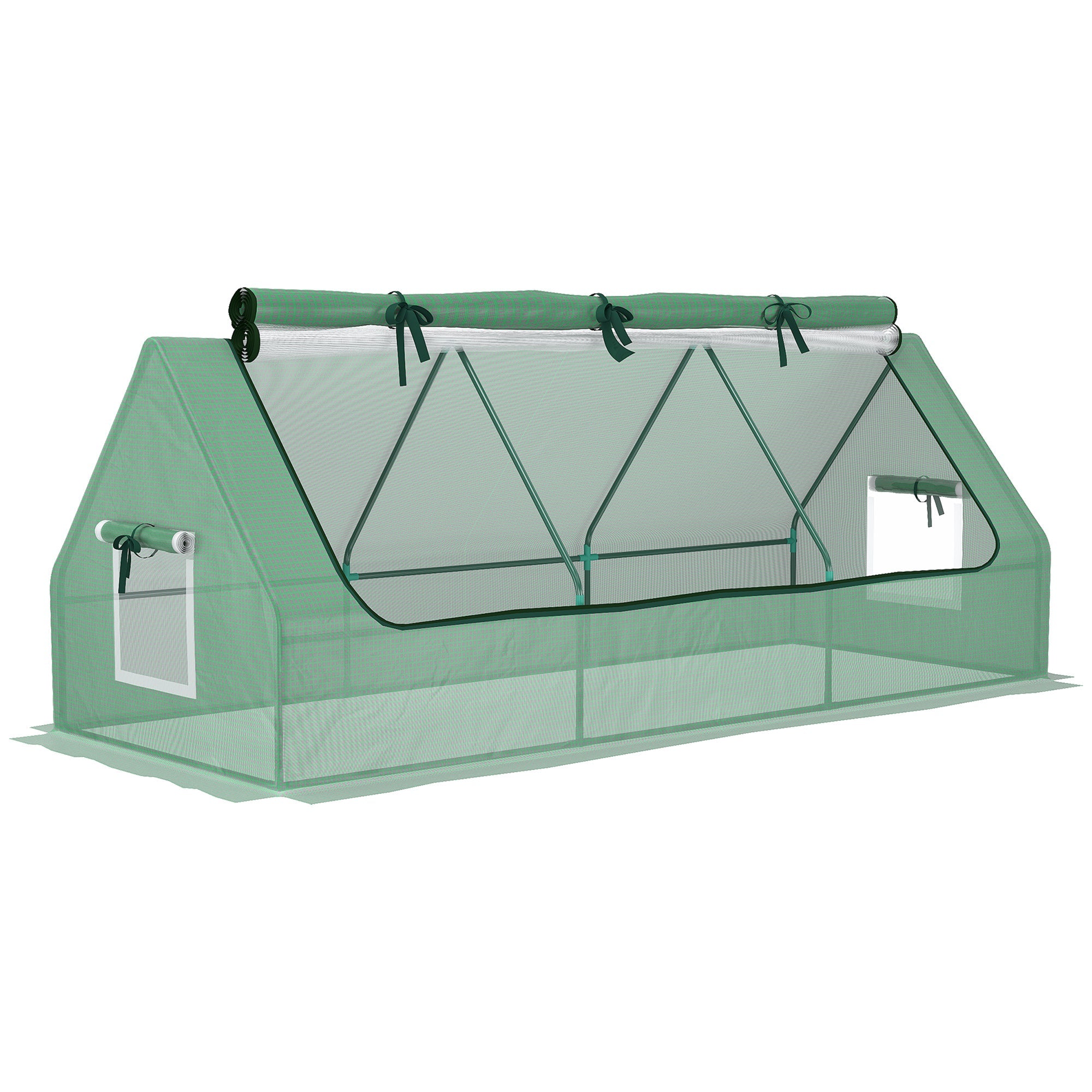 Portable Small Polytunnel, Mini Greenhouse with Mesh Windows for Indoor and Outdoor, 240x90x90cm, Green