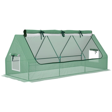 Portable Small Polytunnel, Mini Greenhouse with Mesh Windows for Indoor and Outdoor, 240x90x90cm, Green