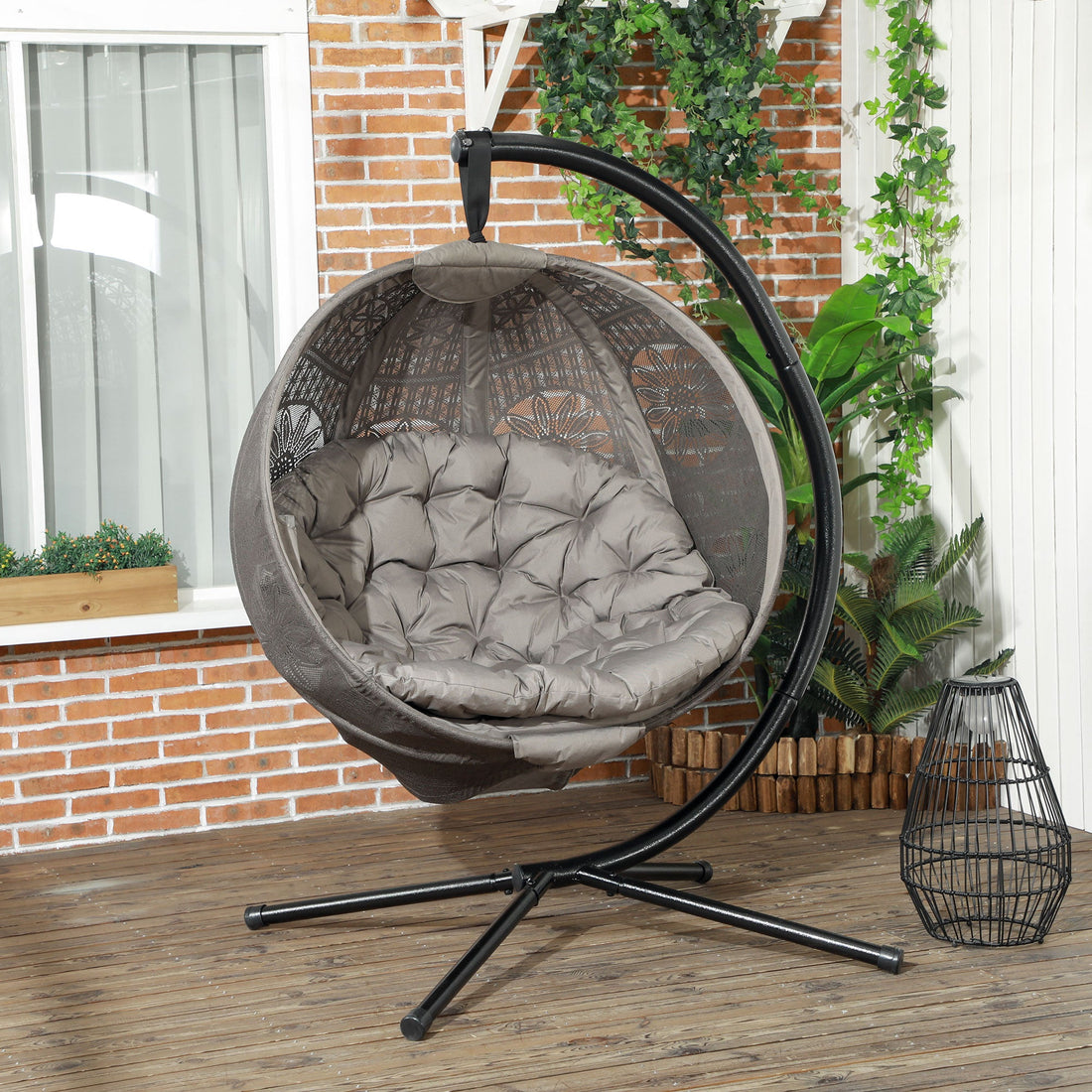 Round Egg Basket Chair, with Steel Stand, Sand