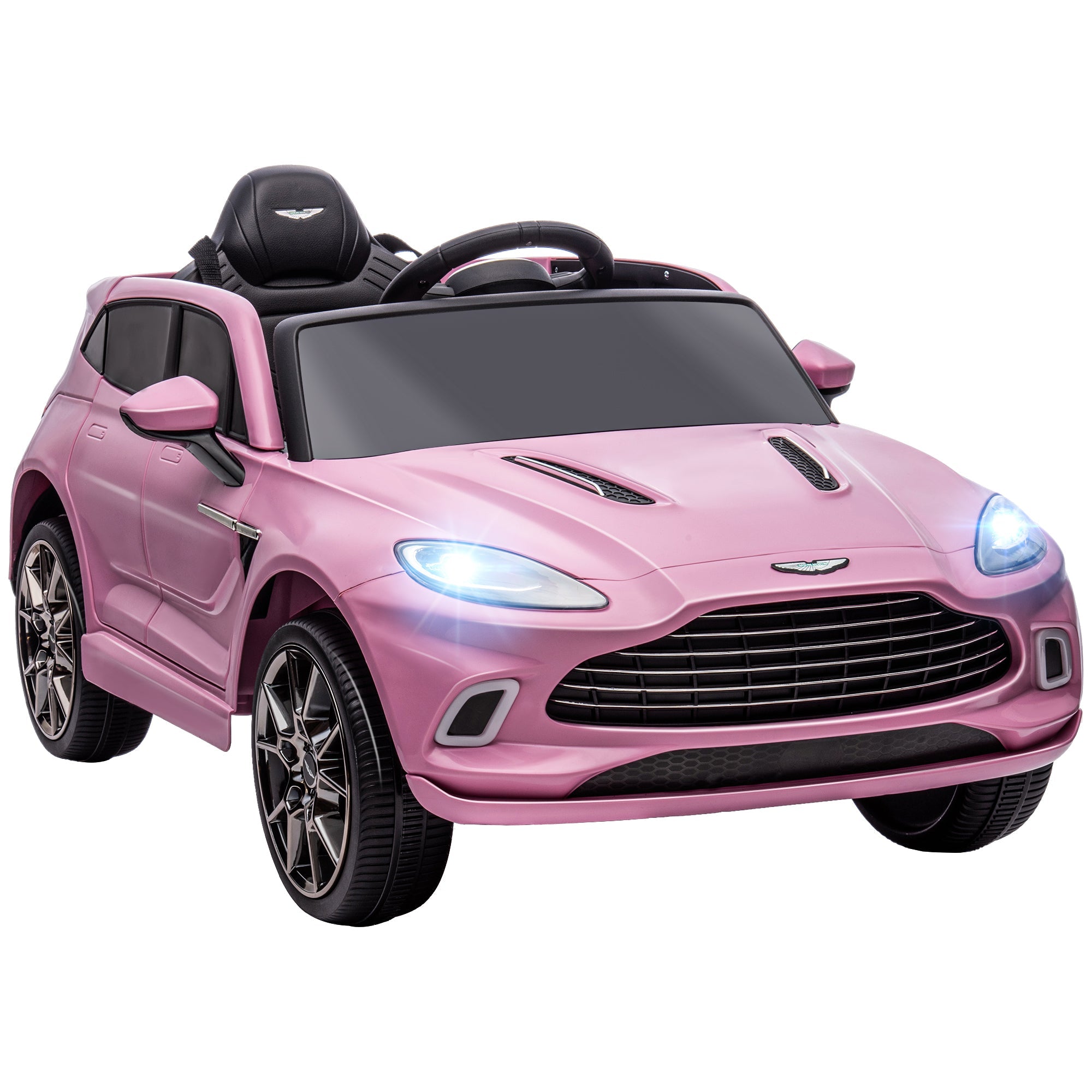 Aston Martin DBX Licensed Battery Powered Kids Electric Car, 12V Kids Ride on Car w/ Lights, Music Horn, Pink