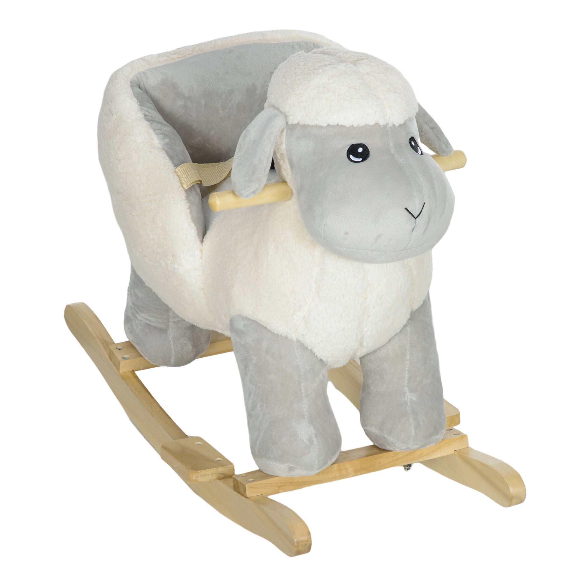 Rocking Horse, Ride on Lamb with Safety Belt, Sound, for Ages 18-36 Months, Grey
