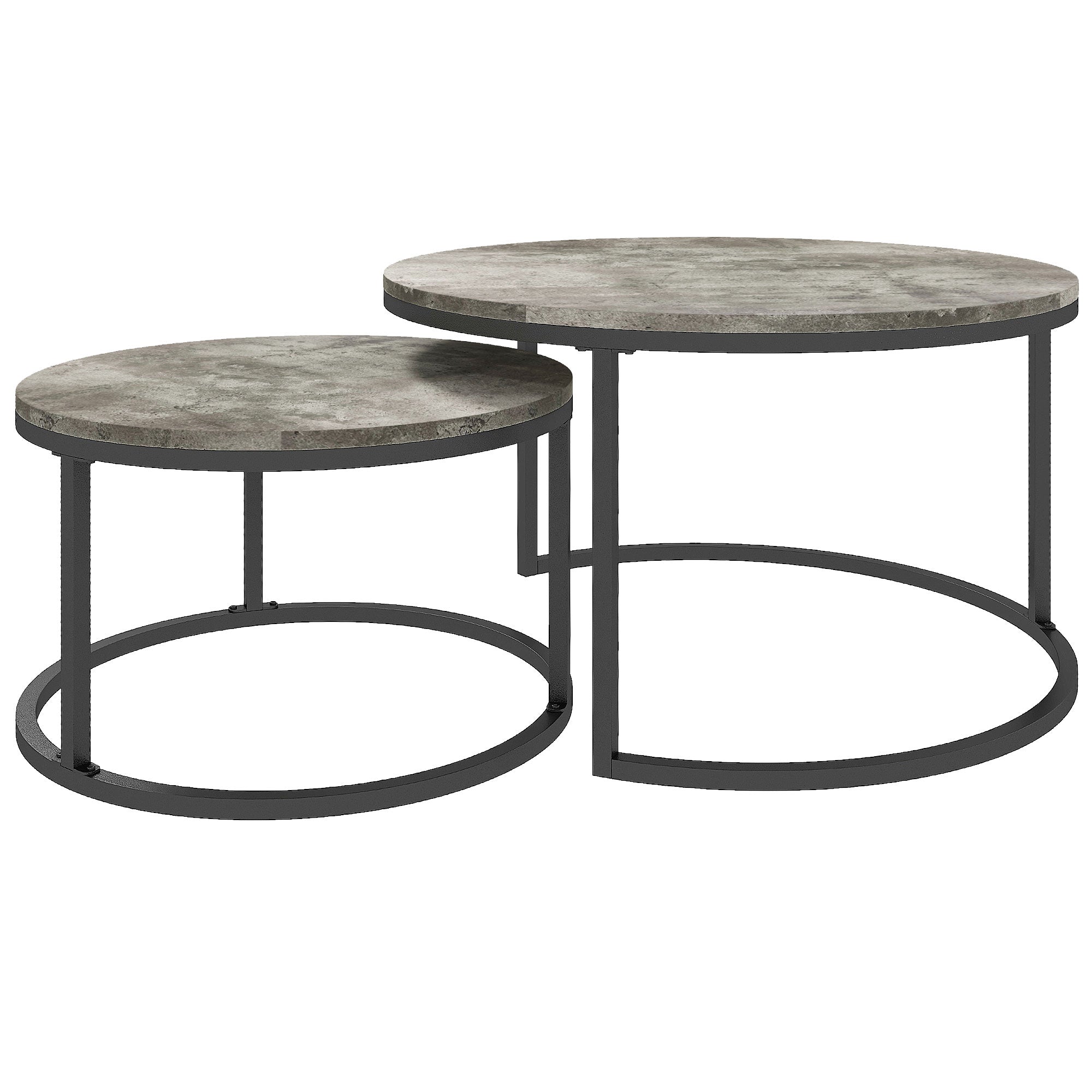 Set of Two Marble-Effect Stacking Tables - Grey/Black
