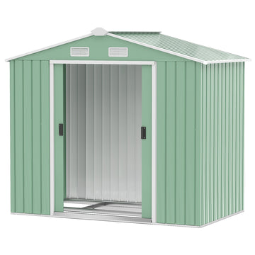 7 x 4ft Metal Garden Shed, Outdoor Storage Tool House with Ventilation Slots, Foundation Kit and Lockable Double Doors, Light Green