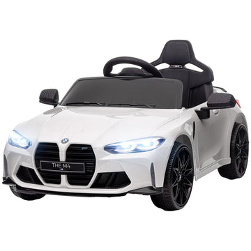12V BMW Licensed Kids Car, with Easy Transport, Remote Control, Suspension, Music, Horn, LED Lights, White