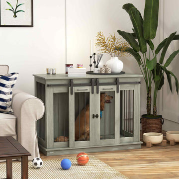 Dog Crate Furniture for Large Dogs, Double Dog Cage for Small Dogs, with Divider - Grey