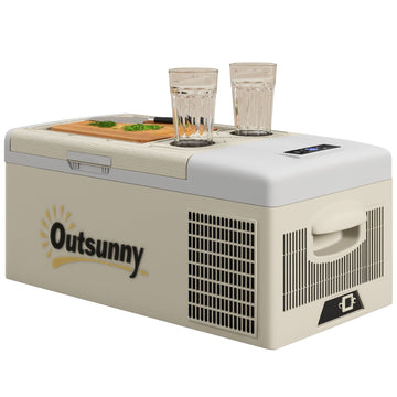 16L Portable Car Fridge, -20℃ to 10℃ Adjustable Temperature - Khaki/Grey