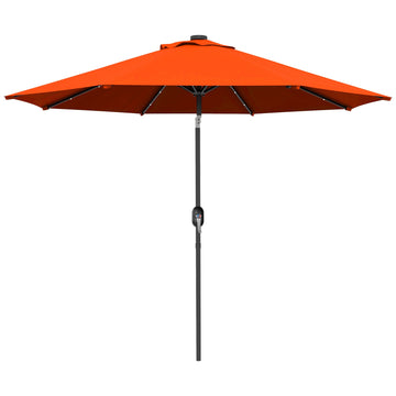 2.7m Outdoor Patio Garden Umbrella Parasol with Tilt Crank and 24 LEDs Lights, Orange