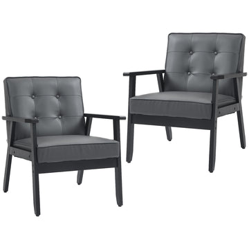 Set of 2 Accent Chair, PU Leather Armchair, Occasional Chair with Beech Wood Frame for Living Room Reception Bedroom Balcon, Grey