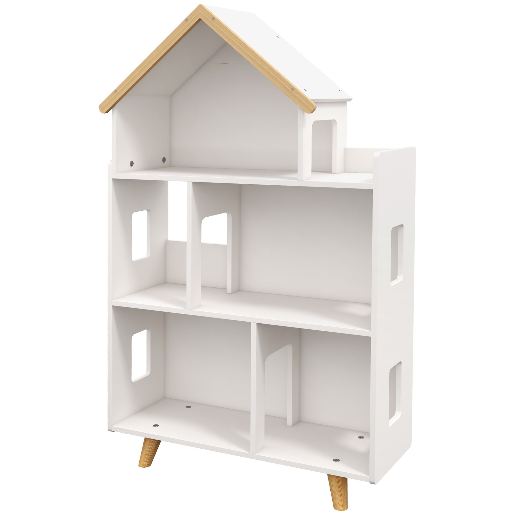 Three-Tier Toy Storage Shelf, Kids Bookcase, with Six Cubes, for Playroom, Bedroom - White